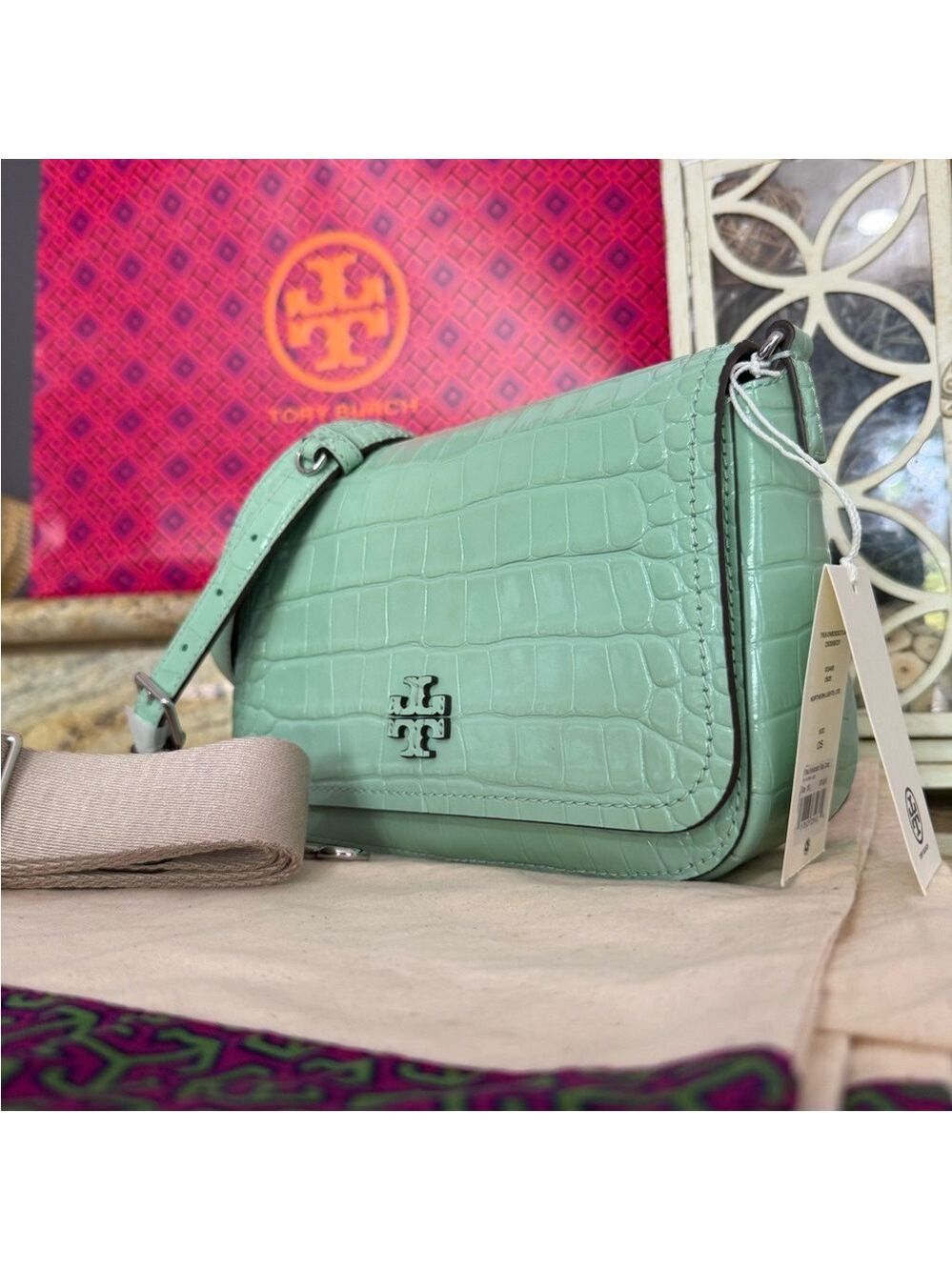 Tory Burch THEA EMBOSSED FLAP CROSSBODY / shoulder in NORTHERN LIGHTS color - Picture 3 of 11